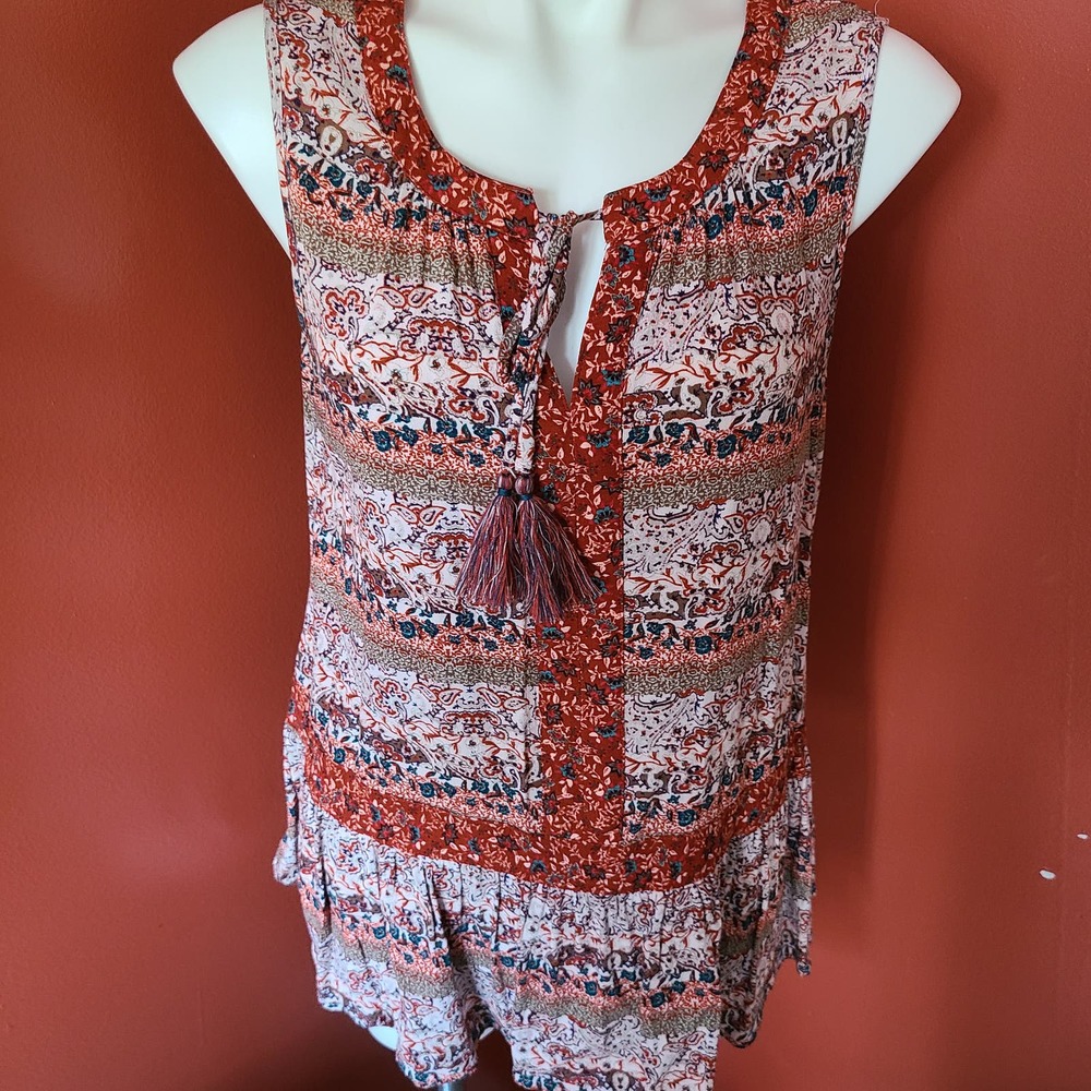 Knox Rose Ruffle Floral Tank Top Boho Style Size Large